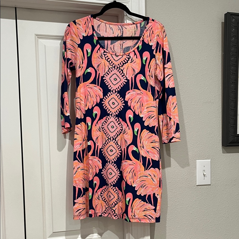Lilly Pulitzer Pink and Navy Flamingo Dress NWOT
